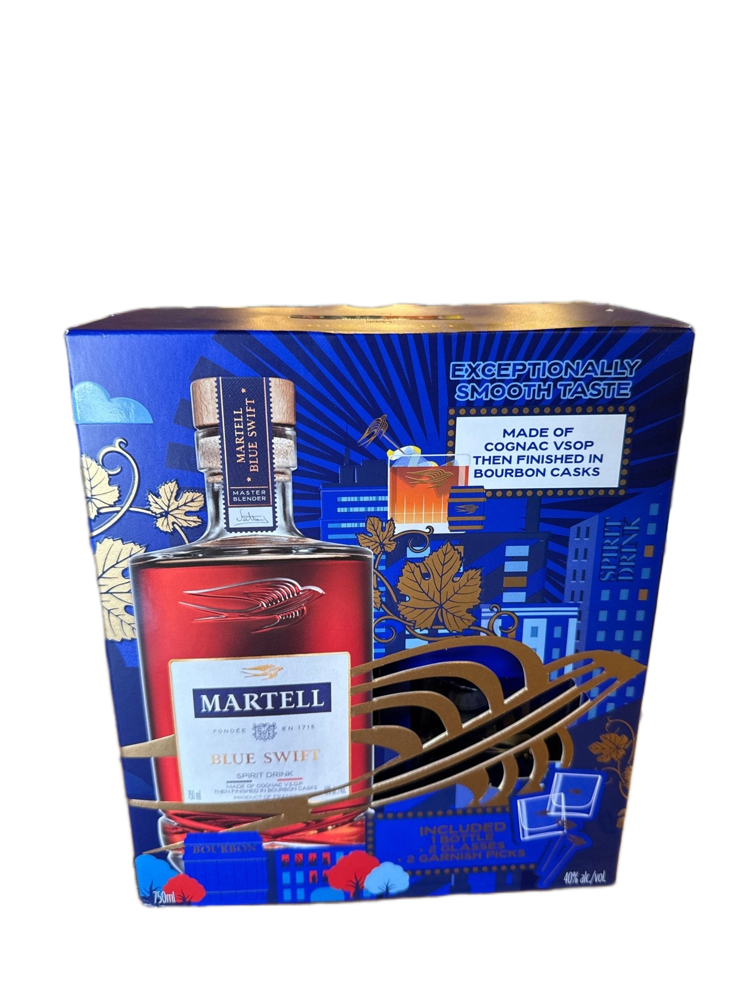 Martell Blue Swift VSOP Cognac W. Rock Glass & Garnish Picks 750ml Gift Pack