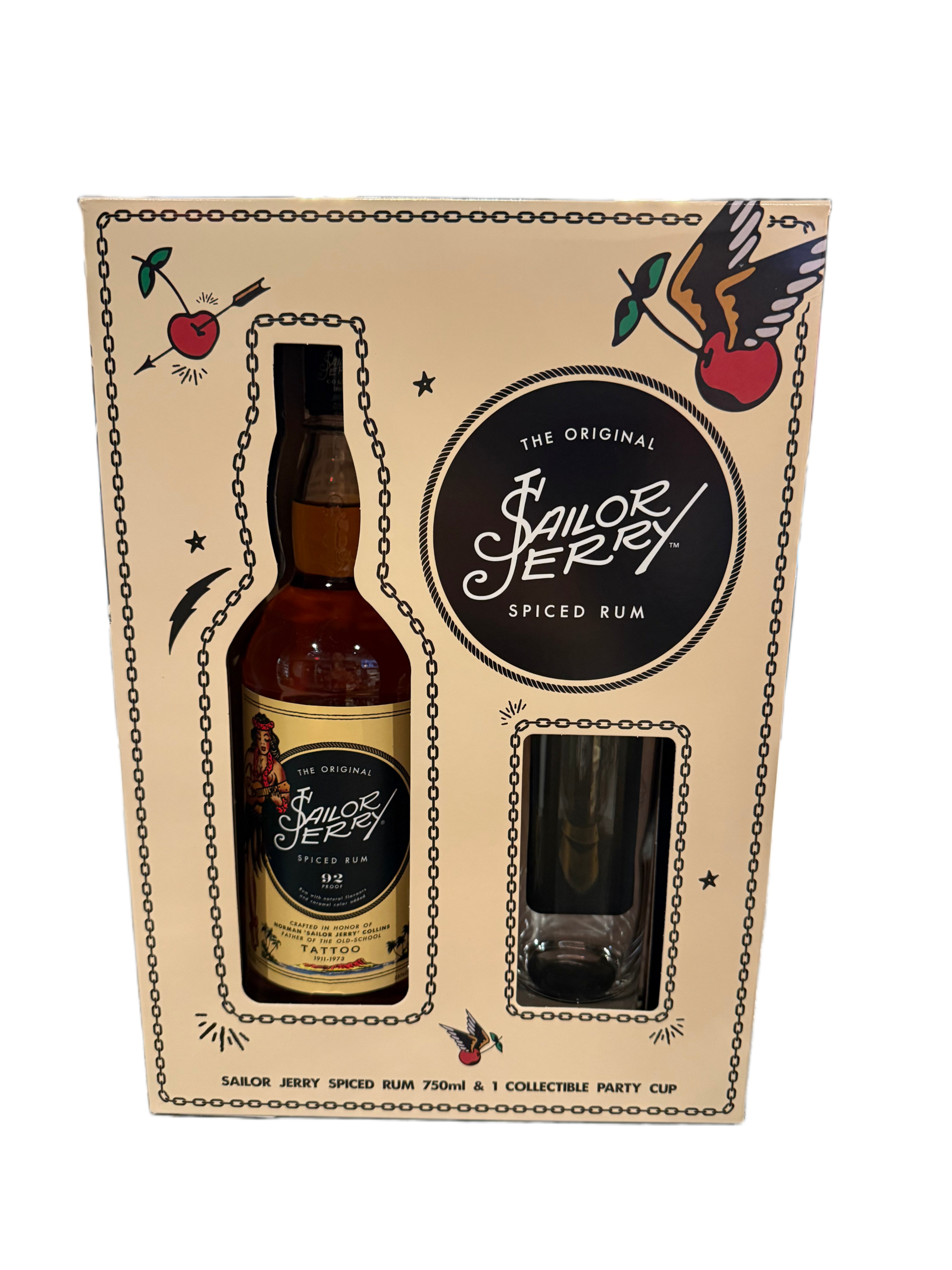 Sailor Jerry Spiced Rum 750 ml W.glass Gift Pack
