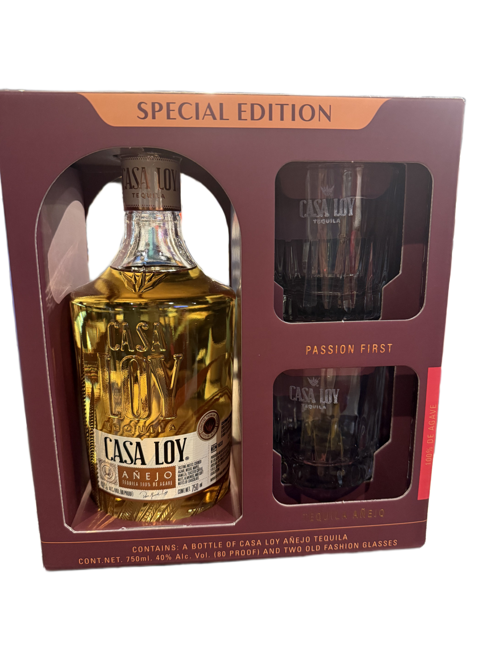 Casa Loy Tequila Anejo W. 2 Glass Gift Set 750ml